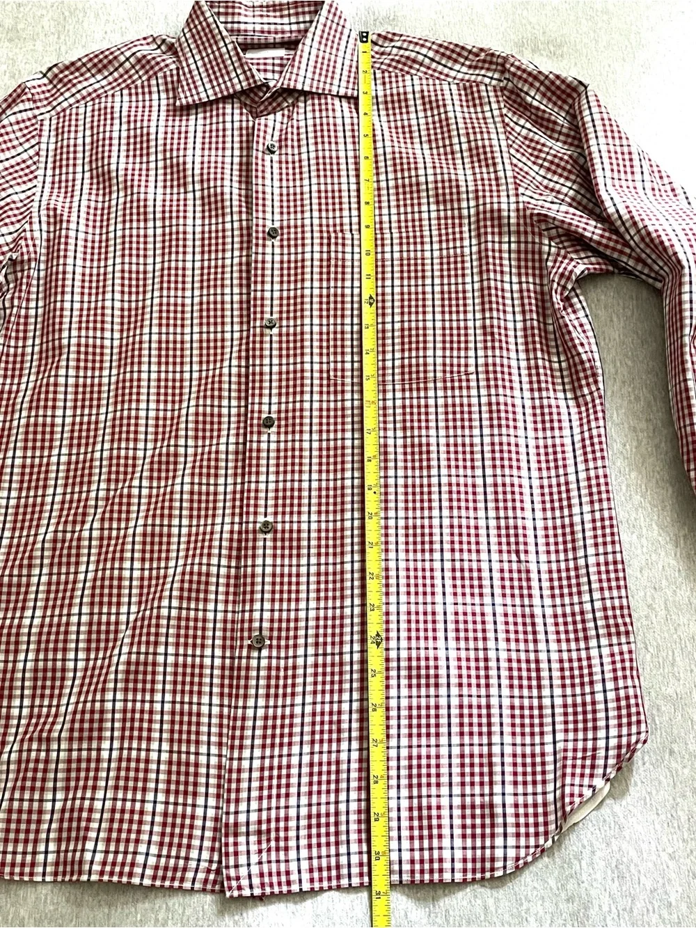 Ermenegildo Zegna Size Large Red Check Men's Button Down Dress Shirt Pocket READ